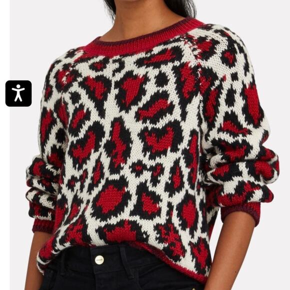 MOTHER The Boat Square Leopard Print Sweater Size Small Red Baby Alpaca Blend - Picture 1 of 13
